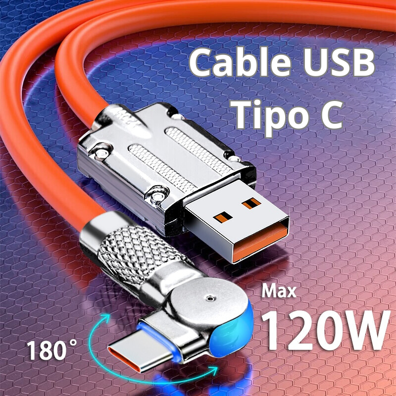 Cable de carga rápida tipo C, giratorio 180°